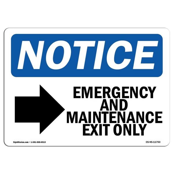OSHA Sign, Emergency And Maintenance Exit With Symbol, 18in X 12in Aluminum, 12